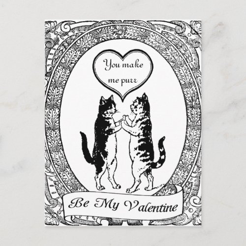 Kitty Cat Black And White Heart Valentine Holiday Postcard