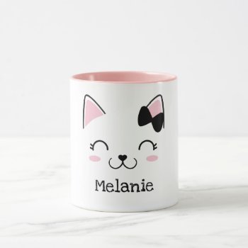 Kitty Cat  Black White And Pink Mug by PrinterFairy at Zazzle