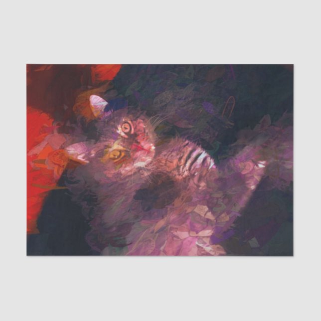 Kitty Cat Boho Purple Red Abstract Art Design Tissue Paper (Front)