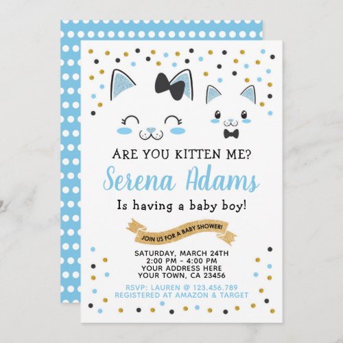 Kitty Cat Boys Baby Shower Invitation