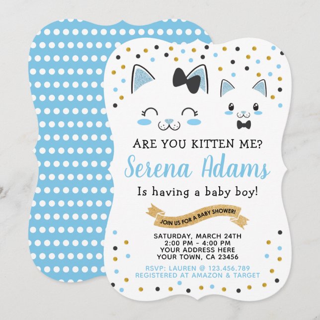 Kitty Cat Boys Baby Shower Invitation (Front/Back)