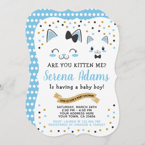 Kitty Cat Boys Baby Shower Invitation