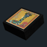 Kitty Cat Christmas Picture Keepsake Box<br><div class="desc">Green & red frame,  orange brown background with folk primitive illustrated cat in a patched stocking,  bordered with holly and a candle. Decorative unique cards and gifts with a kitty in a stocking. Illustrations by Trina Clark. Design by Deborah Miller.</div>