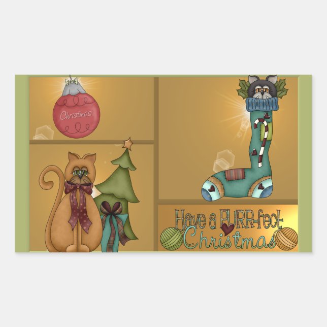 Kitty Cat Christmas Picture Rectangular Sticker (Front)