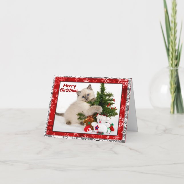 Kitty Cat Christmas Tree Note Card (Front)