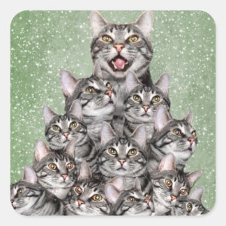 Kitty cat Christmas tree Square Sticker
