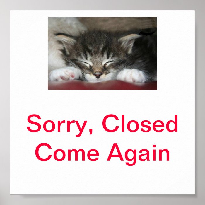 Kitty Cat Closed Sign For Business Posters