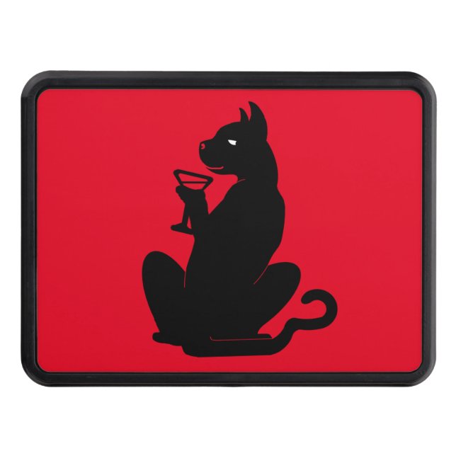 KITTY CAT COCKTAIL BLACK ON RED by Slipperywindow Hitch Cover (Front)
