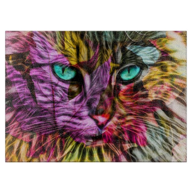 Kitty Cat Colorful Artsy Design Cutting Board (Front)