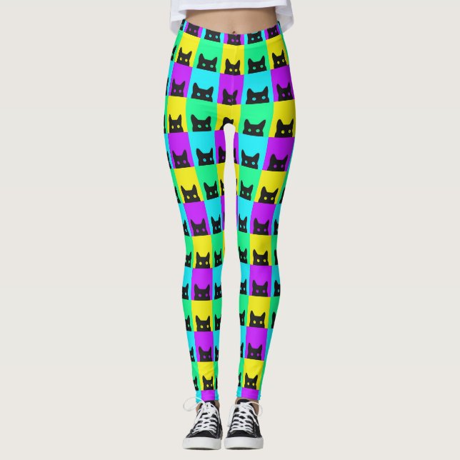 Kitty Cat Colorful Block Leggings (Front)