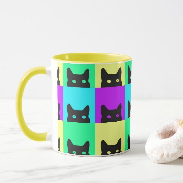 Kitty Cat Colorful Block Mug (With Donut)