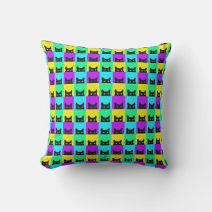 Kitty Cat Colorful Block Throw Pillow