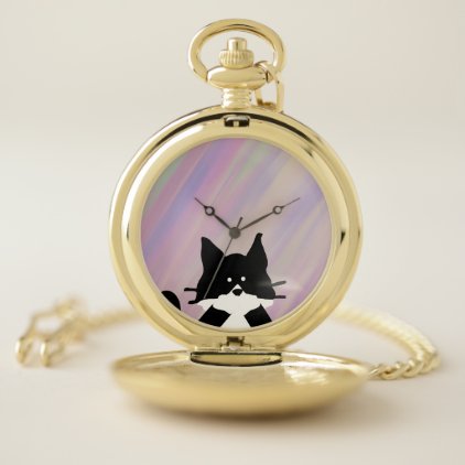 Kitty Cat Covering Mouth with Background Pocket Watch