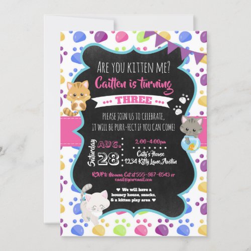 Kitty Cat Cute Kitten Girl Birthday Invitation