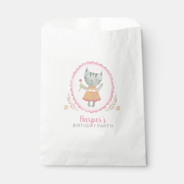 Kitty Cat Cute Pink Girl Birthday Party Favor Bag (Front)