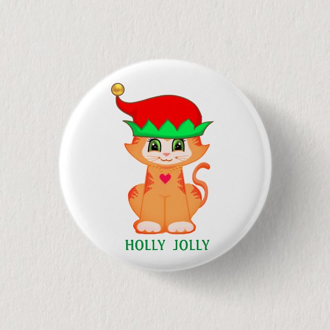 Kitty Cat Elf Christmas Button (Front)
