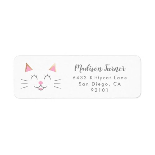Kitty Cat Face Pink Gold Return Address Label