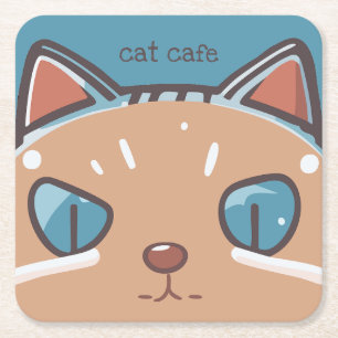 Kitty Cat Faced Square Paper Coaster