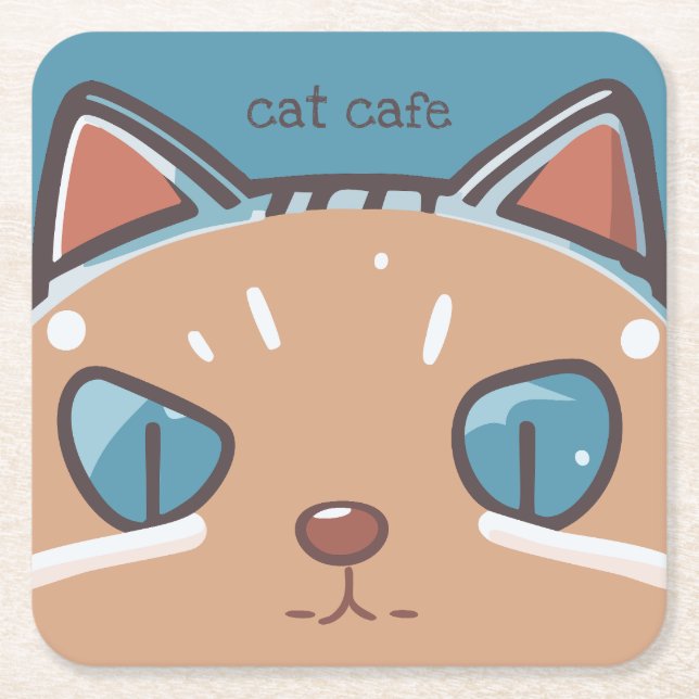 Kitty Cat Faced Square Paper Coaster (Front)