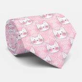 Kitty Cat Faces Funny Pink and White Neck Tie (Rolled)