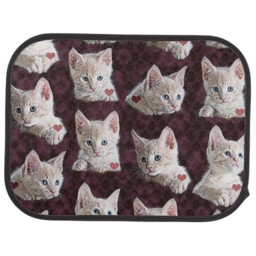 Kitty Cat Faces Pattern With Hearts Image Car Mat