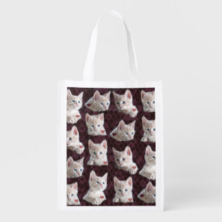 Kitty Cat Faces Pattern With Hearts Image Grocery Bag
