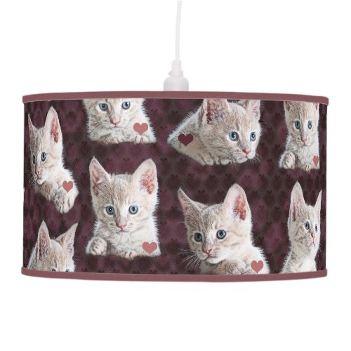 Kitty Cat Faces Pattern With Hearts Image Hanging Lamp