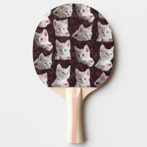 Kitty Cat Faces Pattern With Hearts Image Ping Pong Paddle