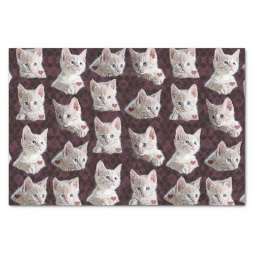 Kitty Cat Faces Pattern With Hearts Image Tissue Paper