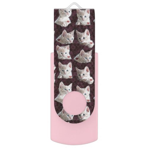 Kitty Cat Faces Pattern With Hearts Image USB Flash Drive