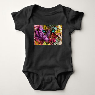 Kitty Cat Fall Leaves Colorful Artsy Design Baby Bodysuit