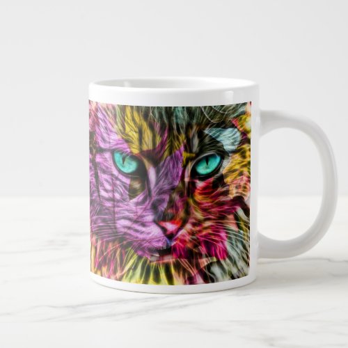 Kitty Cat Fall Leaves Colorful Artsy Design Giant Coffee Mug
