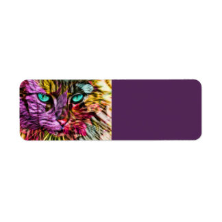 Kitty Cat Fall Leaves Colorful Artsy Design Label