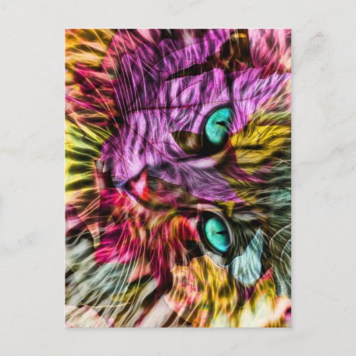 Kitty Cat Fall Leaves Colorful Artsy Design Postcard