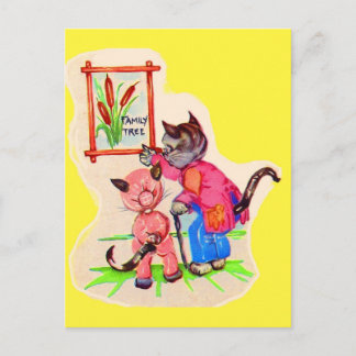 kitty cat family tree postcard