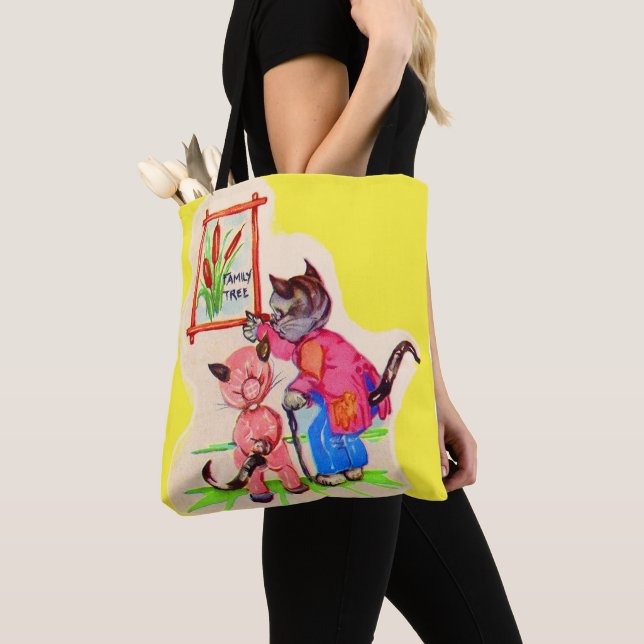 kitty cat family tree tote bag (Close Up)