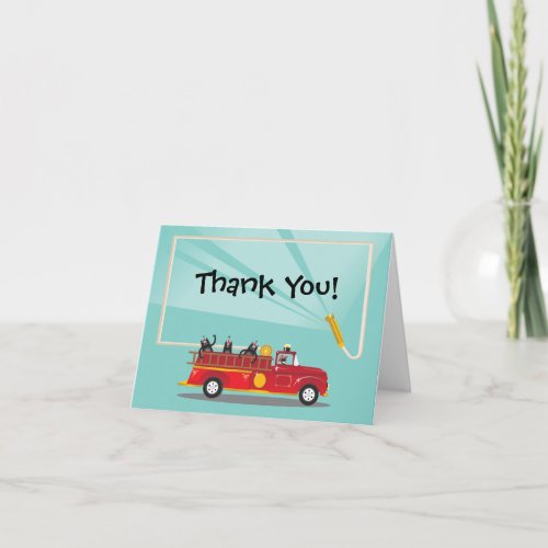 Kitty cat Firetruck Birthday Party Thank you Note