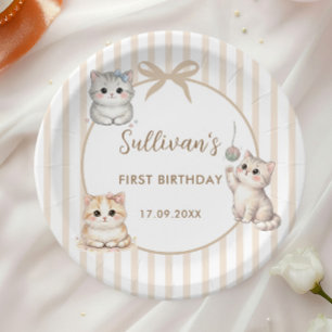 Kitty Cat First Birthday Neutral Cat Party Decor Paper Plates