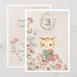 Kitty Cat Floral Girly Kitten 3rd Birthday Invitation