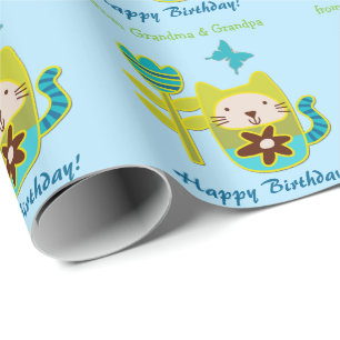 Kitty Cat Flower Birthday Grandchild Wrapping Paper
