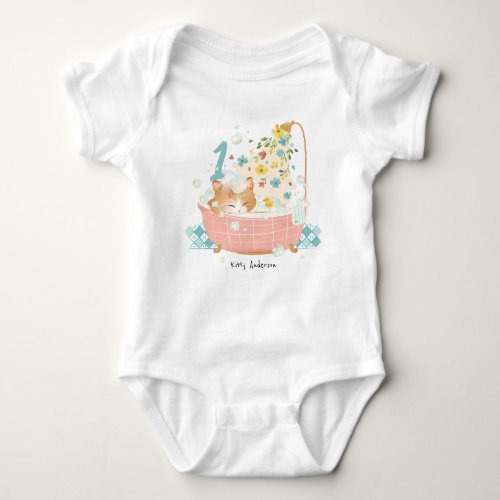 Kitty Cat Flower Bubble Bath Baby Bodysuit