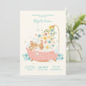 Kitty Cat Flower Bubble Bath Baby Shower Invitation (Standing Front)
