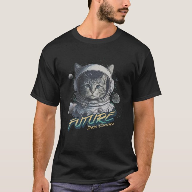 Kitty Cat Future Space Explorer Astronaut T-Shirt (Front)