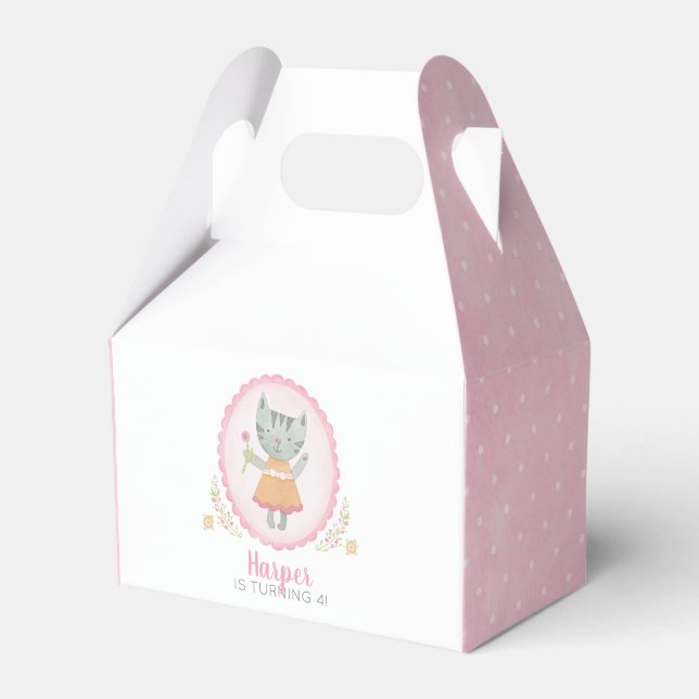 Kitty Cat Girl Birthday Party Favor Box (Front Side)