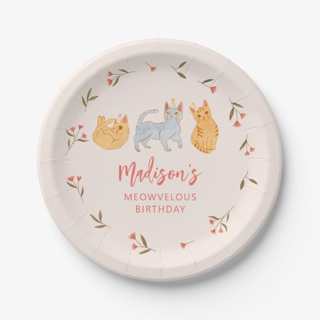 Kitty Cat Girl Meowvelous Birthday Party Paper Plates (Front)