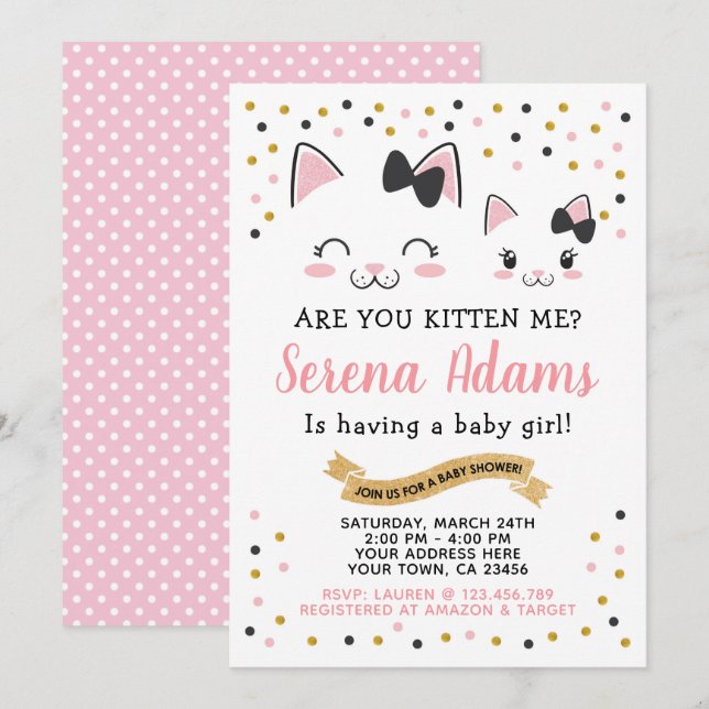Kitty Cat Girls Baby Shower Invitation (Front/Back)