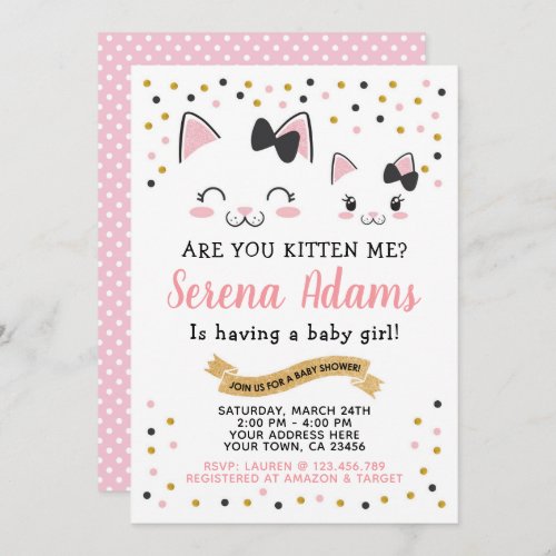 Kitty Cat Girls Baby Shower Invitation