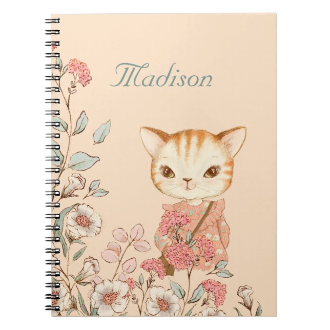 Kitty Cat Girly Vintage Cute Name Personalized Notebook (Front)