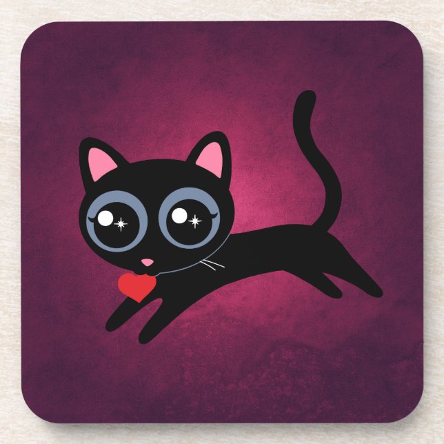 Kitty Cat Heart Thief Cute Gift Beverage Coaster (Front)