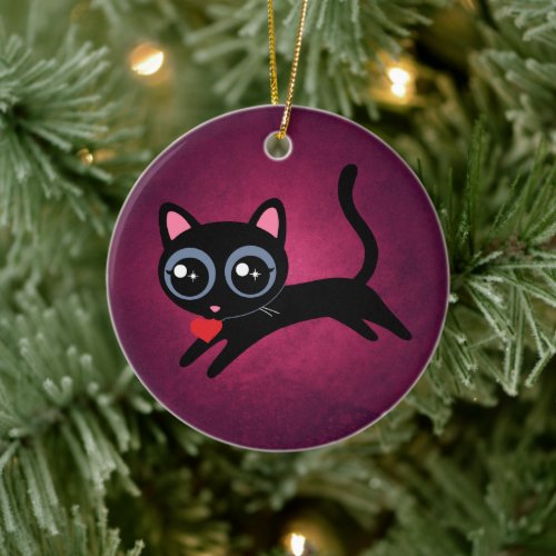 Kitty Cat Heart Thief Cute Gift Ceramic Ornament